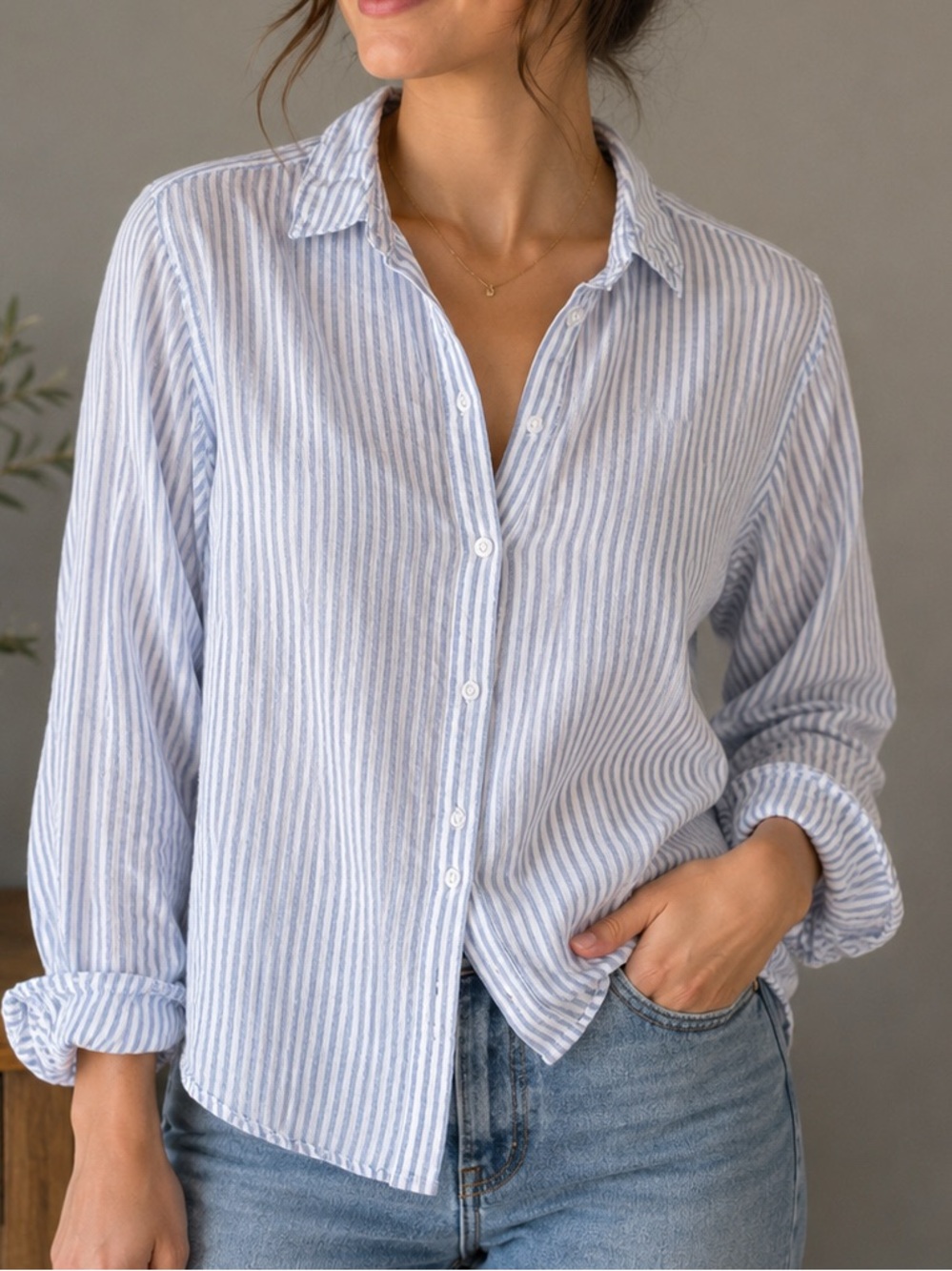 H&M Blue & White Striped Button Down Shirt Size 2